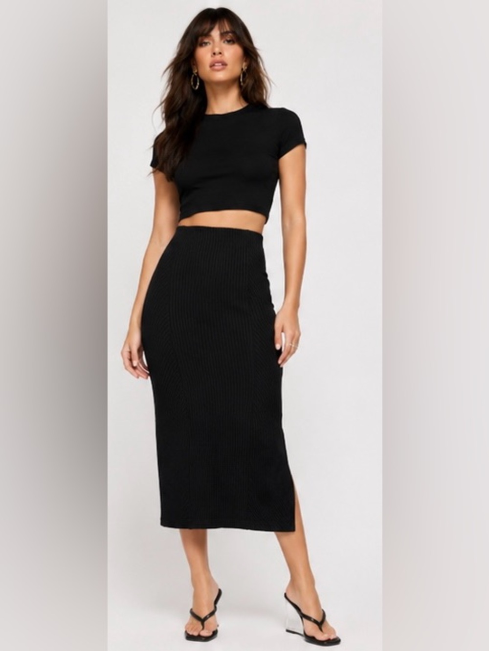 Band of the Free by Band of Gypsies Renee Ribbed Pencil Skirt in Black